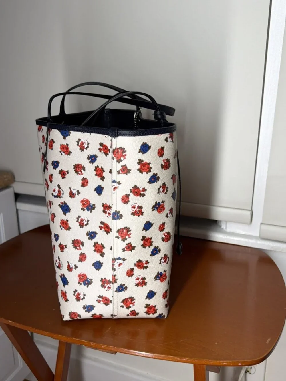Coach Floral Reversible City Tote Navy Pebbled Leather Bag